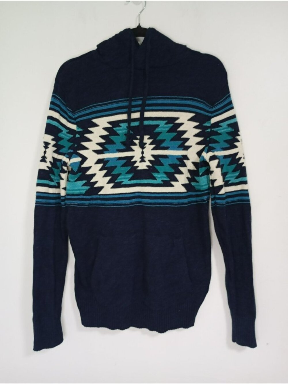 American Eagle Knit Hoodie Sweater 100% Cotton Aztec Pattern Mens S